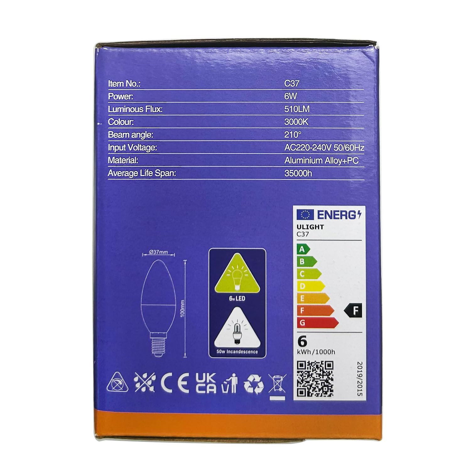 ULIGHT Lampadina LED E14 Oliva, 6W Equivalente a Incandescente da 50W, Luce Bianca Calda 3000K, 510 Lumen, 220V-240V Non Dimmerabile, Fascio Luce 210°, Confezione da 10 Pezzi