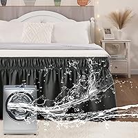 Vista 1 de Vocander Falda de cama negra tamaño Queen de 18 pulgadas, fácil de poner, elástico envolvente alrededor del volante para marco de cama y colchón