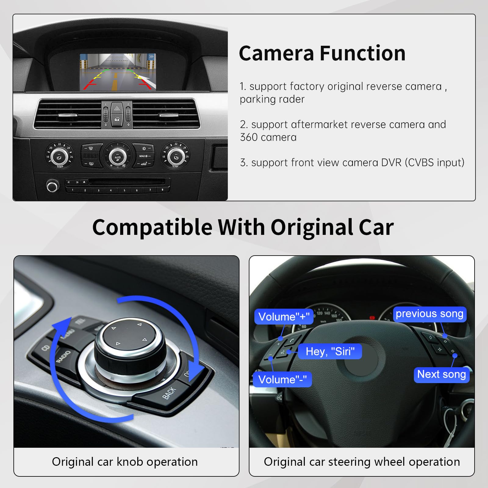 Road Top Module CarPlay sans Fil pour BMW avec CIC système | 1 3 5 6 7 série X1 X3 X5 X6 2008-2012 année, Android Auto sans Fil, Interface Décodeur CarPlay, MirrorLink, Navigation