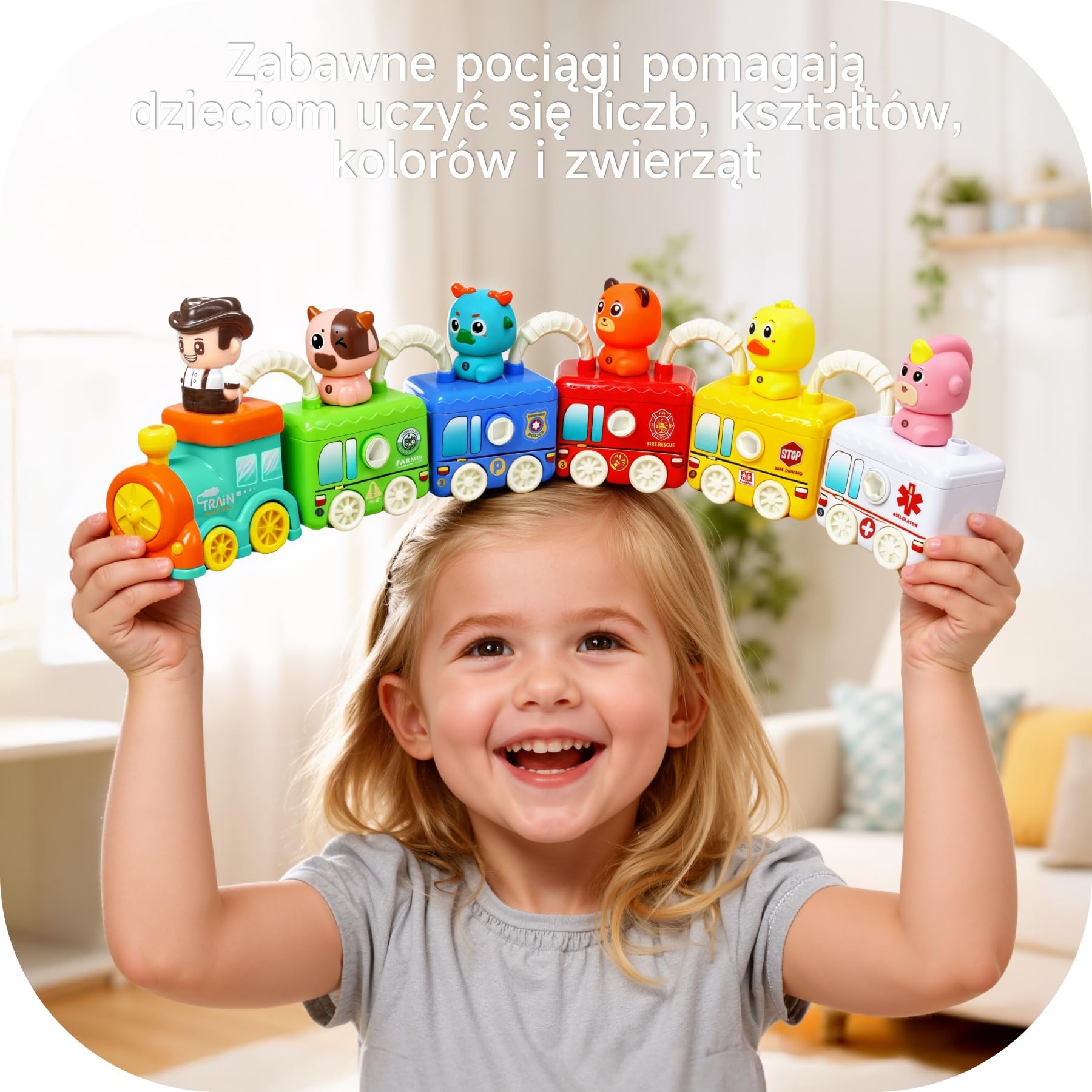 Zabawka Montessori Pociąg od 2 lat - Pociąg Edukacyjny z 5 Zamkami i Zwierzętami, Zabawka Edukacyjna dla Dzieci w Wieku 2 3 4 lat, Edukacyjna Zabawka dla Motoryki i Kolorów, Idealny Prezent