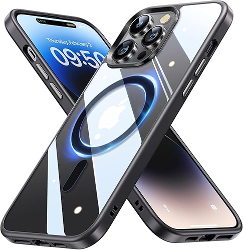 Funda magnética delgada transparente para iPhone 14 Pro no amarillea Protección de grado militar Imanes fuertes número 1 JUESHITUO compatible con