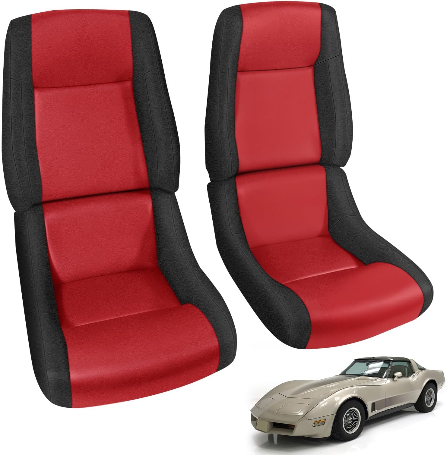 Custom-Fit Front Seat Covers Replace for 1979-1983 Chevy Corvette C3, Driver and Passenger Premium Leather with Composite Soft Foam Lining Seat Cover