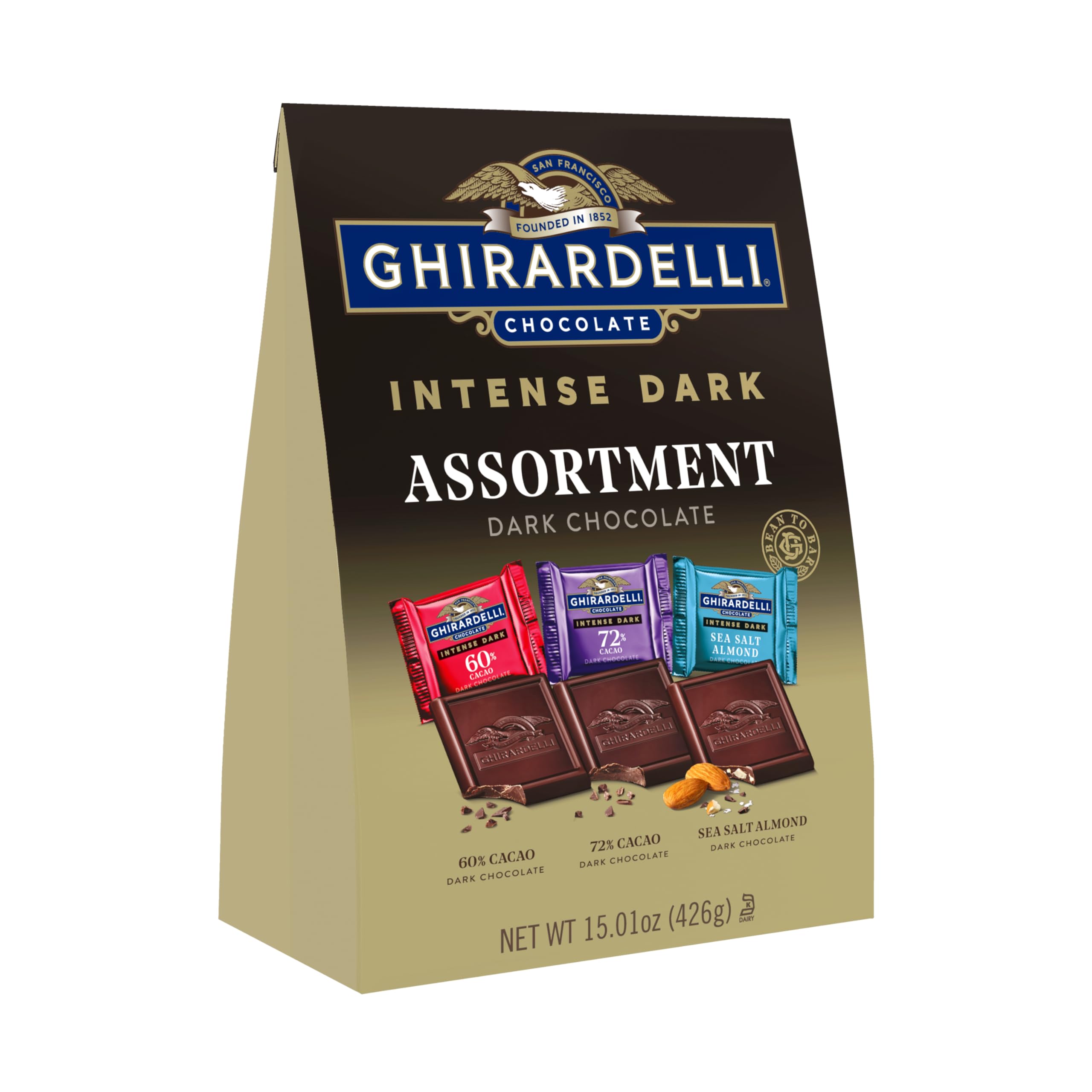 Ghirardelli Chocolate Intense Dark Chocolate Variety Bag 15 oz - 60% Cacao Dark Chocolate 72% Cacao Dark Chocolate Sea Salt Almond Dark Chocolate