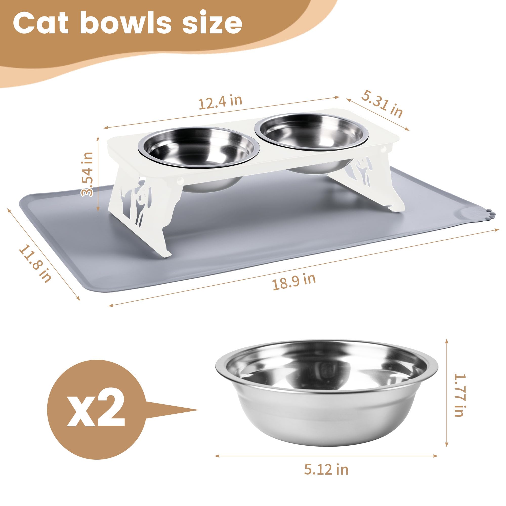 Erhöhte Katzennäpfe, 2 erhöhte Futternäpfe aus Edelstahl mit Silikonmatte, zusammenklappbar, Keine Montage, zusammenklappbar, erhöht für den Innenbereich, leicht zu reinigen und aufzubewahren