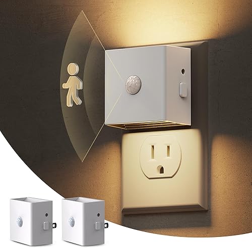 Miniatura 15 de L LOHAS LED Luz nocturna con sensor de movimiento, paquete de 2, luz nocturna activada por movimiento, sensor de movimiento y sensor de atardecer a