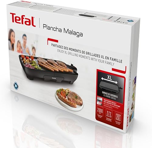 Tefal Tischgrill Malaga TG3918 | Elektrogrill | Regelbarer Thermostat | Antihaftbeschichtete Grillplatte, 2/3 Grill, 1/3 Teppanyaki | Abnehmbares Kabel | Platte+Abtropfschale spülmaschinenfest | 2000W - 8