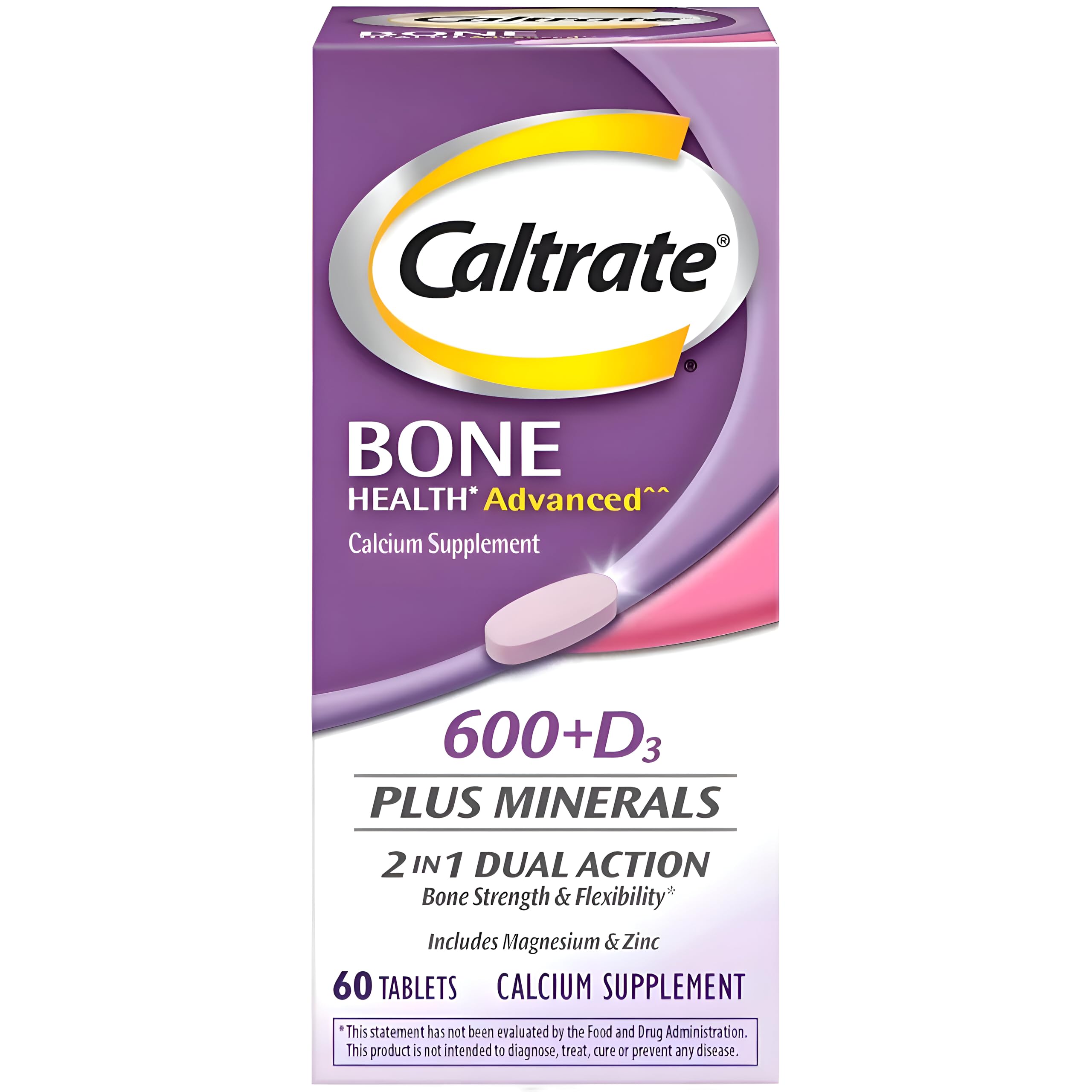 Caltrate 600+D3 Plus Minerals Calcium and Vitamin D Supplement Tablets, Bone Health and Mineral Supplement for Adults - 60 Count