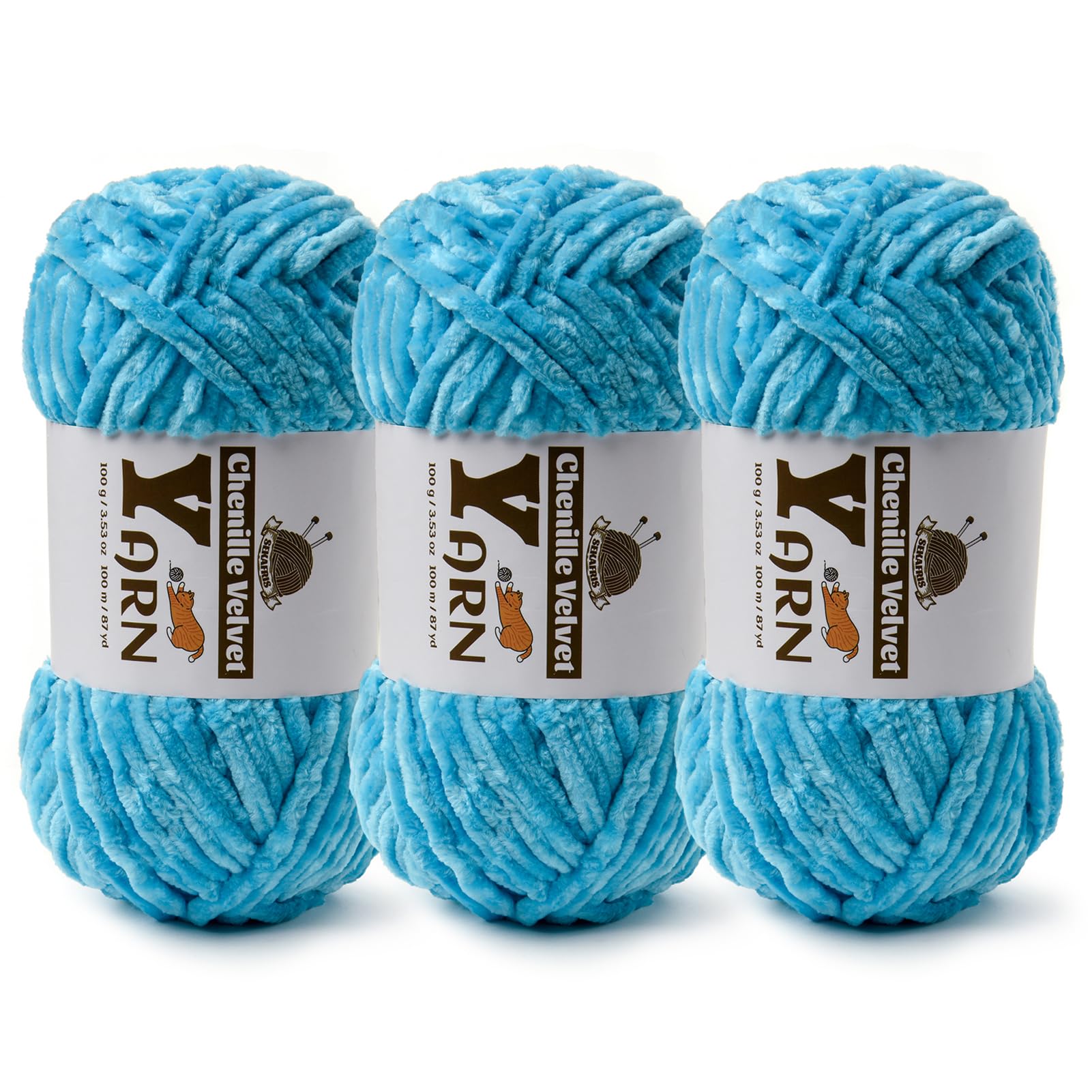 Chenille Crochet Lake Blue Yarn 3 Pack