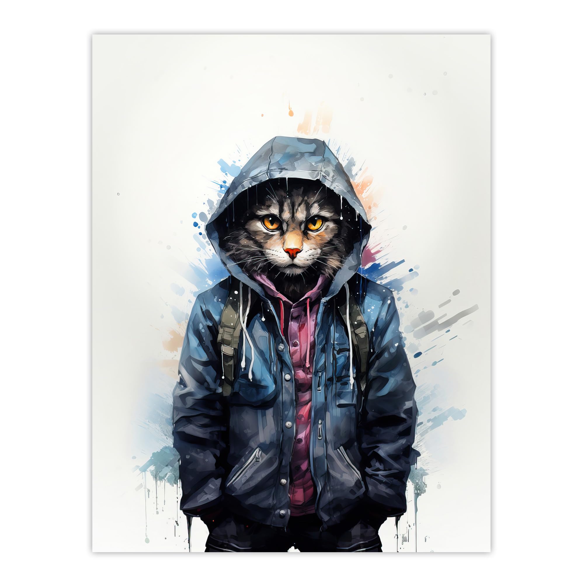 Artery8 Street Cat Lovers Gift Watercolour Pet Portrait Painting Artwork Large Wall Art Poster Print Thick Paper 18X24 Inch
