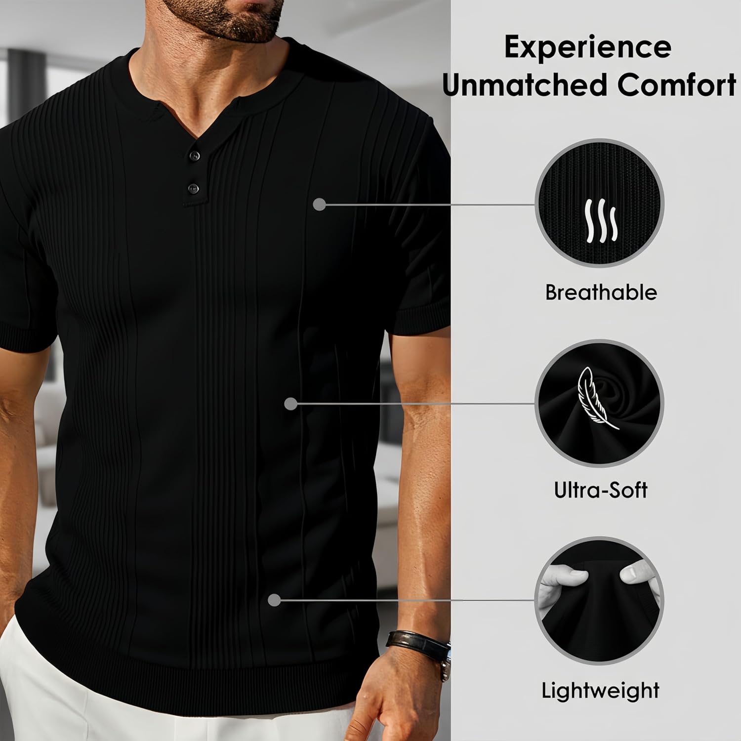 TrailTech Mens Polo Shirts Short Sleeve Textured Summer Beach Knit Polo Shirt Casual Golf Shirts Summer Collared Polo T Shirt