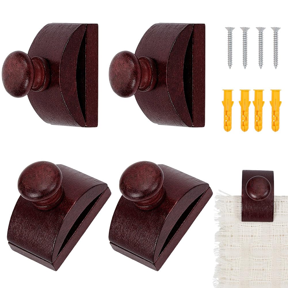 NBEADS Set di 4 grucce per trapunte da parete, morsetti marroni per coperte, set di ganci per trapunte, a lunga durata, in legno, per esposizione a parete