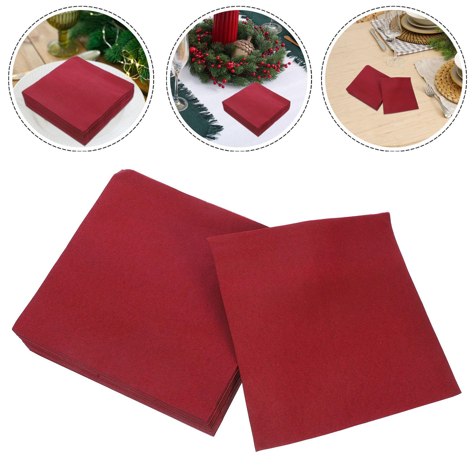 Luxshiny 50 Servilletas Desechables de Papel Suave y Absorbente para Fiestas y Navidad, Color Rojo Oscuro, Material de Pulpa de Madera, Adecuado para Bodas y Eventos
