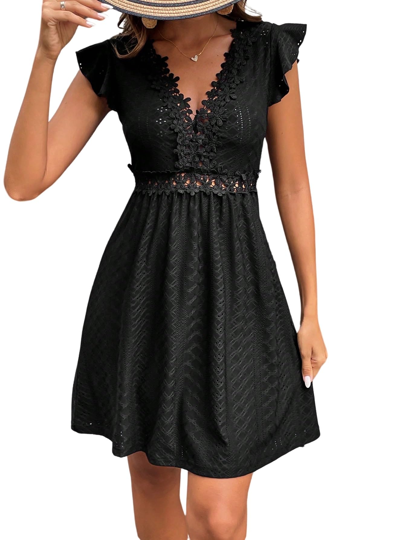SweatyRocks Abito da donna con scollo a V, elegante, corto, senza maniche, abito estivo, linea A, abito casual