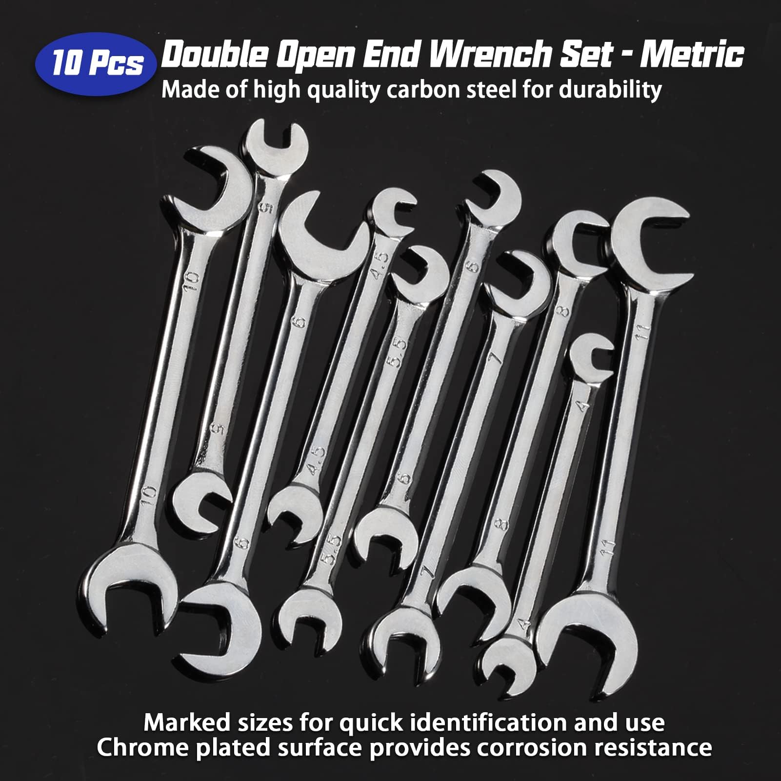 LEONTOOL Mini-Doppel-Schraubenschlüssel-Set, metrisch, 4 mm bis 11 mm, mit tragbaren Aufbewahrungstaschen, verspiegeltes Chrom-Finish, superdünn, offenes Ende