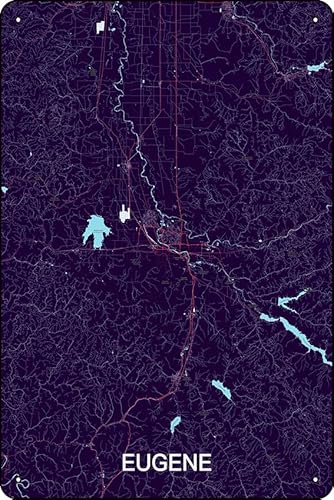Eugene Oregon Detailed Map Metal Sign Vintage 8 X 12