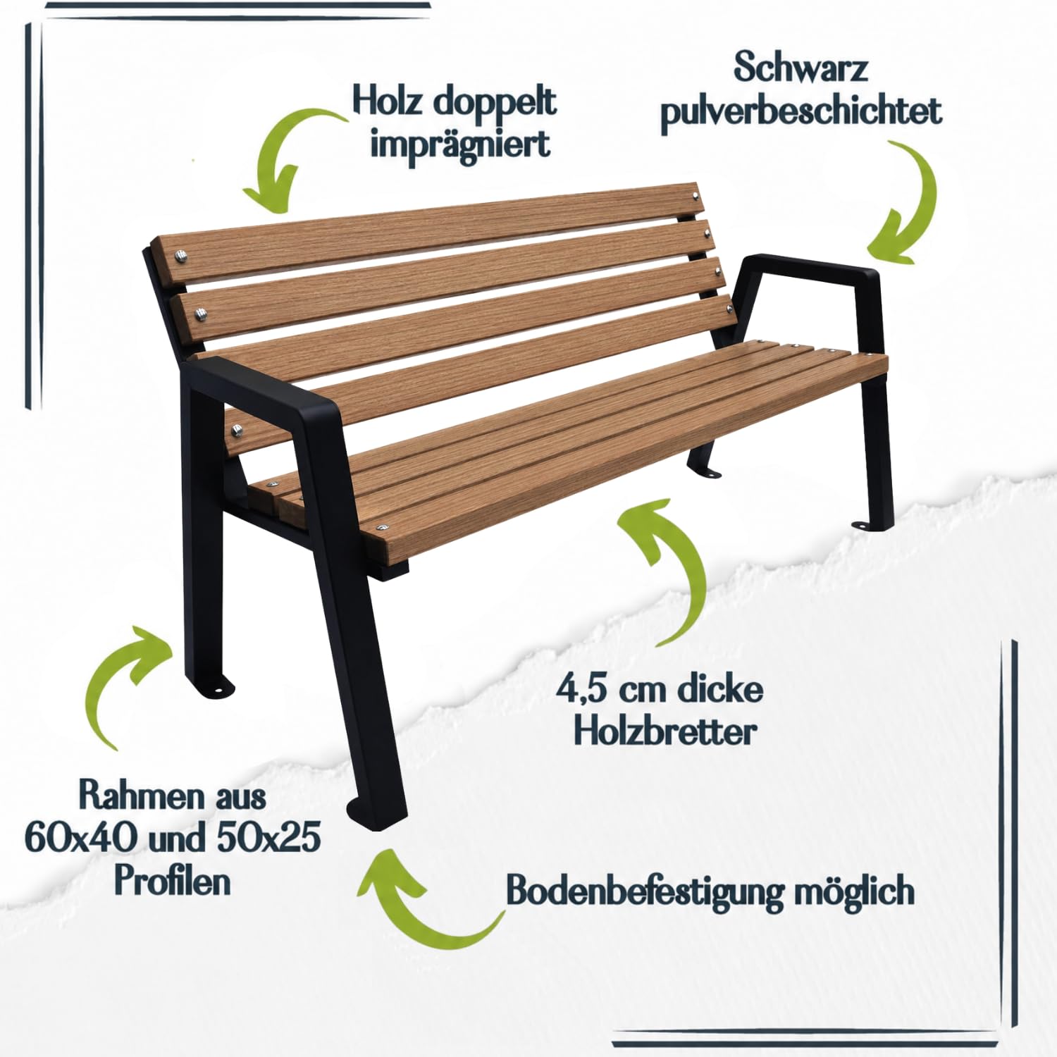 Banc de Jardin en Bois Résistant aux Intempéries 125cm - Banc en Bois Extérieur Moderno Revêtu par Poudre - Banc de Parc en Épicéa Scandinave - Planches Polies (Brun)