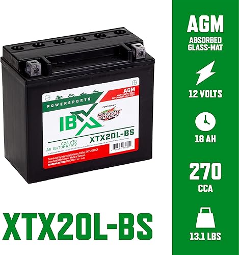 Miniatura 3 de Interstate Batteries YTX20L-BS Powersports - Batería y cargador de 12 V, 1.2 A (paquete), batería AGM de 12 V 18 Ah para motocicletas, cuatrimotos,