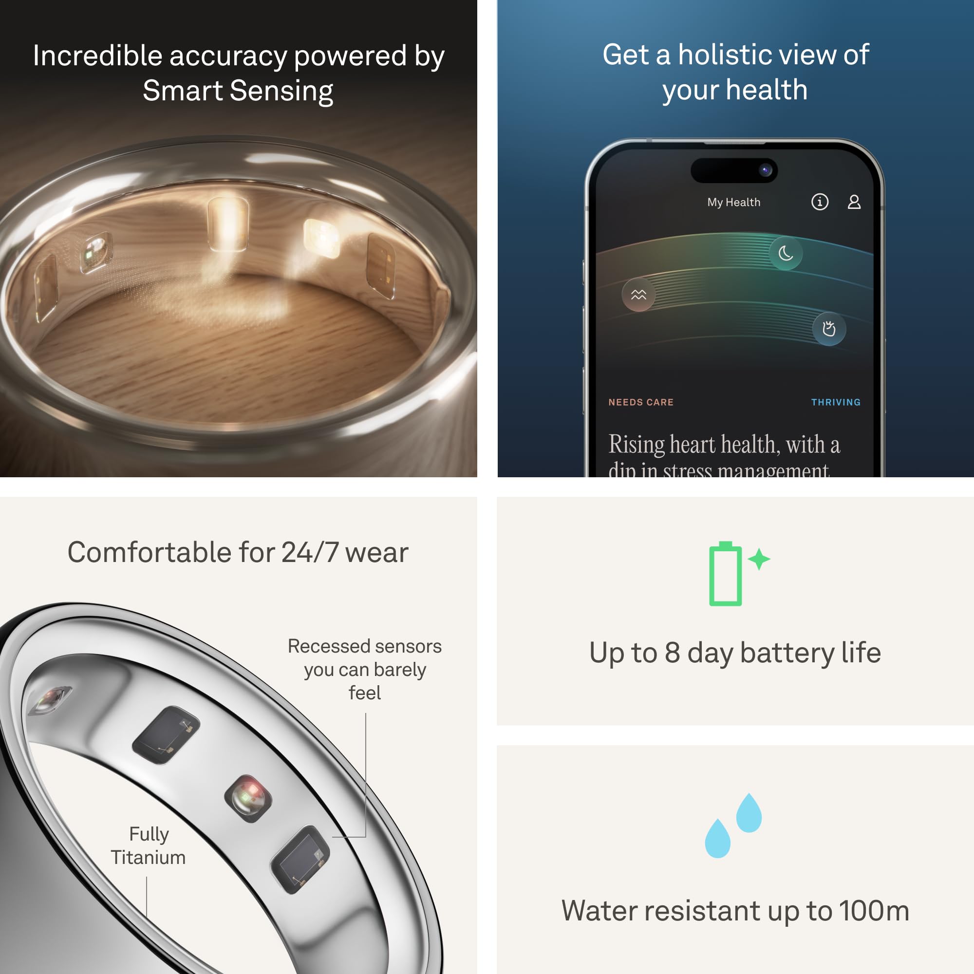 ボディ・フェイスケア Oura Heritage Silver US7 Oura Ring 4 - Silver - Size 7 - Smart Ring, Sleep, Activity