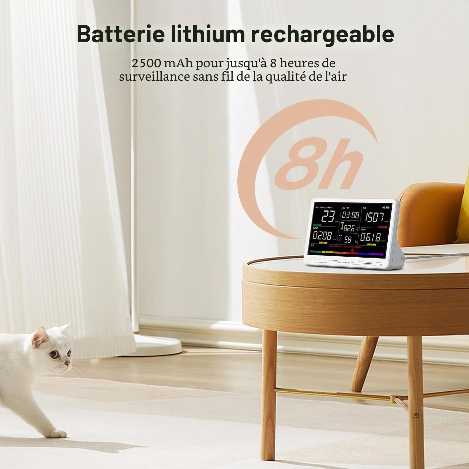 bonoch 16 en 1 Appareil de Mesure de la Qualité de l'Air Écran 7" – 9 Paramètres AQI + 7 Alertes – Détecteur de COV, CO2, PM2.5 PM1.0 PM10, HCHO (Air Quality Monitor) Température, Humidité, AQI, Heure
