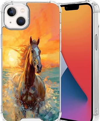 ZHONGWEI Clear Phone Case Compatible with iPhone 15 with Horse-aa34 Pattern,Four Corners Protection