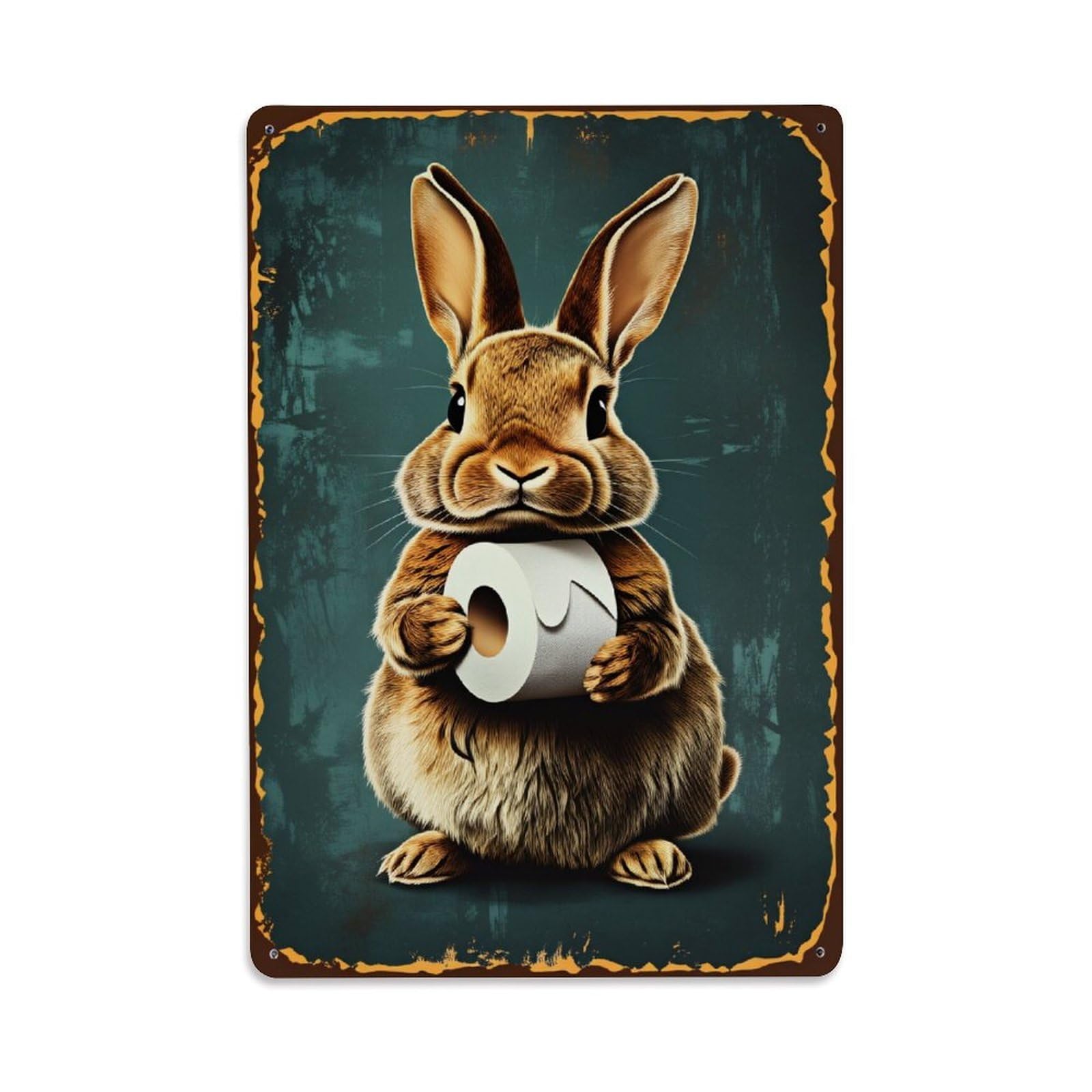 Lzwbntey Vintage Rabbit Holding Toilet Paper Roll Metal Tin Sign Retro Wall Decor For Home Bar Garage Cafe, Indoor & Outdoor Decorative Metal Poster, 8X12 Inch