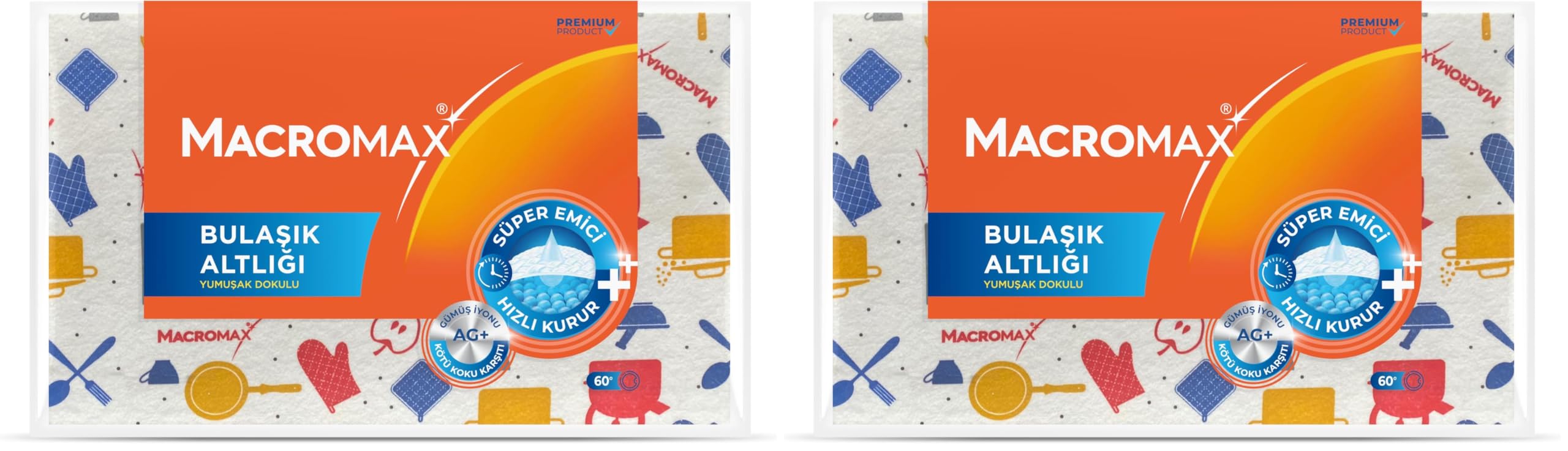 Macromax Gümüş İyonlu Bulaşık Kurutma Matı, Süper Emici, Hızlı Kuruyan Koku Yapmaz Mutfak Altlığı 2li paket