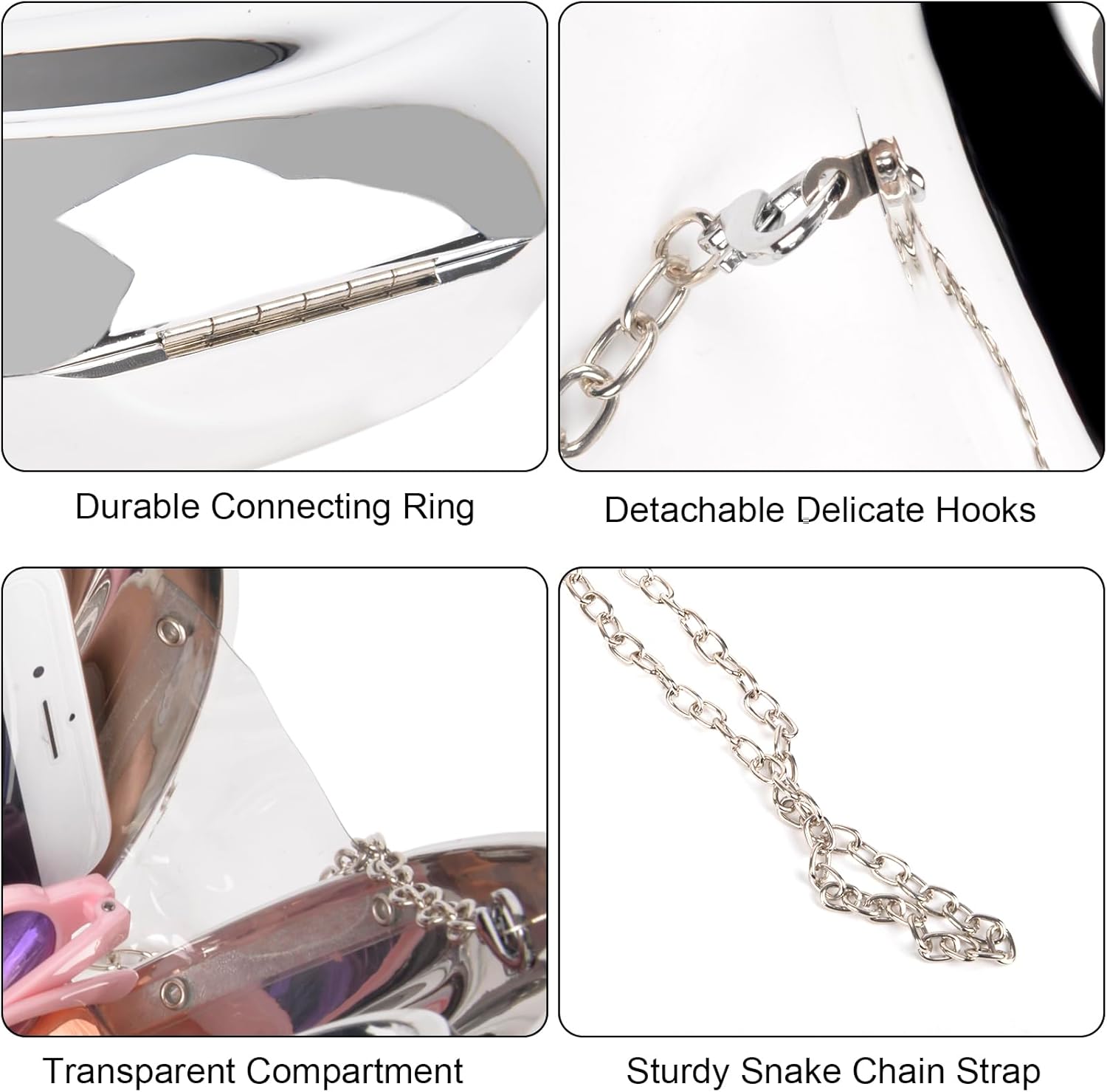 QZUnique Gold Silver Purse Clutch for Women - Acrylic Evening Bag with Detachable Chain, Formal Wedding Party Dressy Handbag