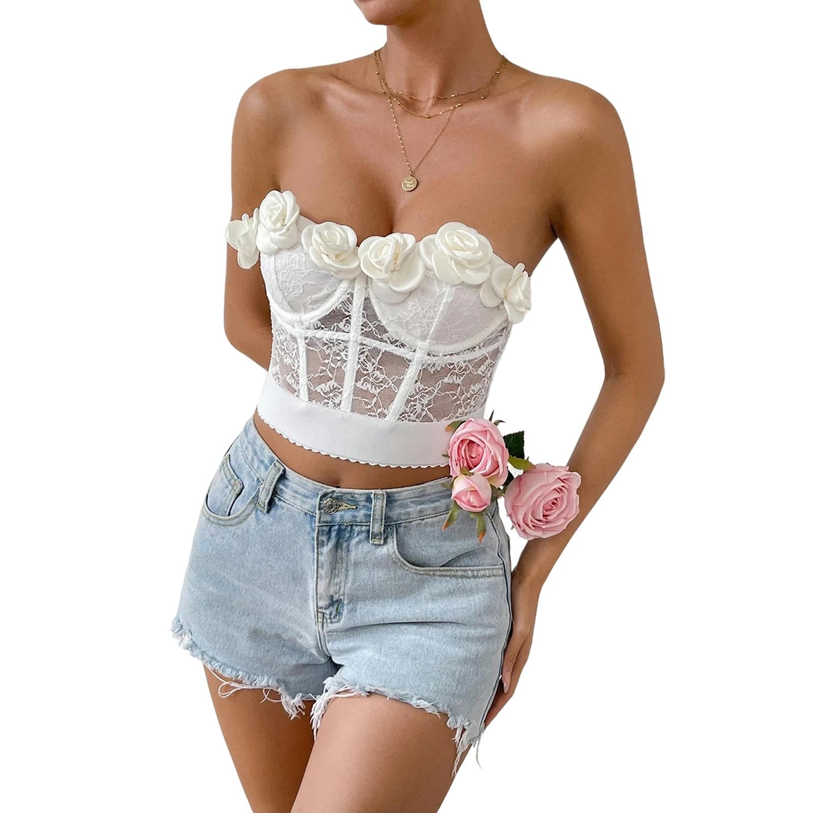HAAR Top Bustier Aderente Sexy Street Street Street Top Top in Pizzo Senza Schienale Scavante Fish Wed Wedone Sleeveless Fashion Mesh Crop Tops