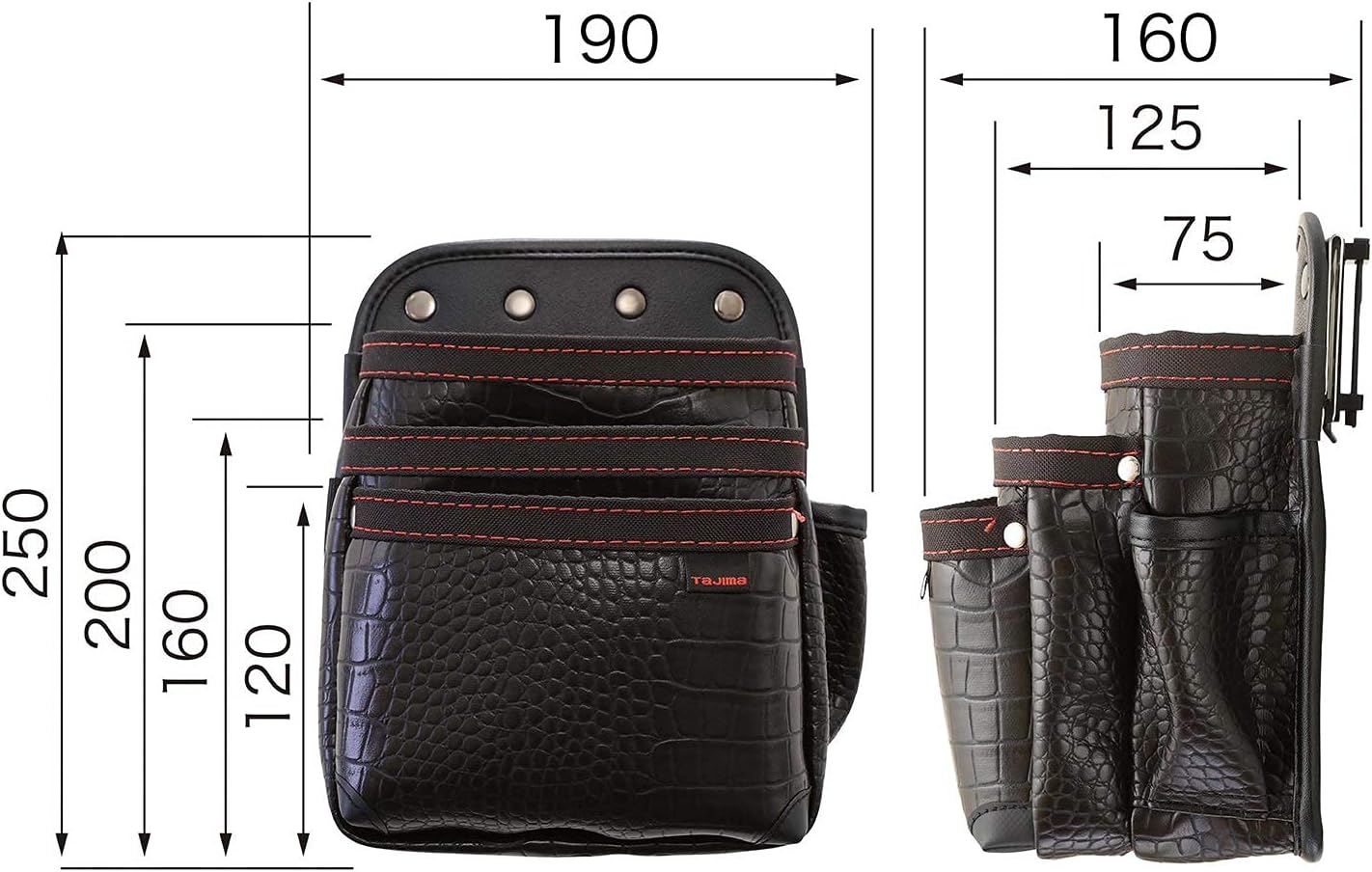 Tajima Safety System, Detachable Waist Bag, Croco, 2 Tiers, High Strength, Supple, Durable Synthetic Leather, Easy to Put on and Take Off, Easy to Put On Belt, Easy to Reassemble Waist Tools, Choose