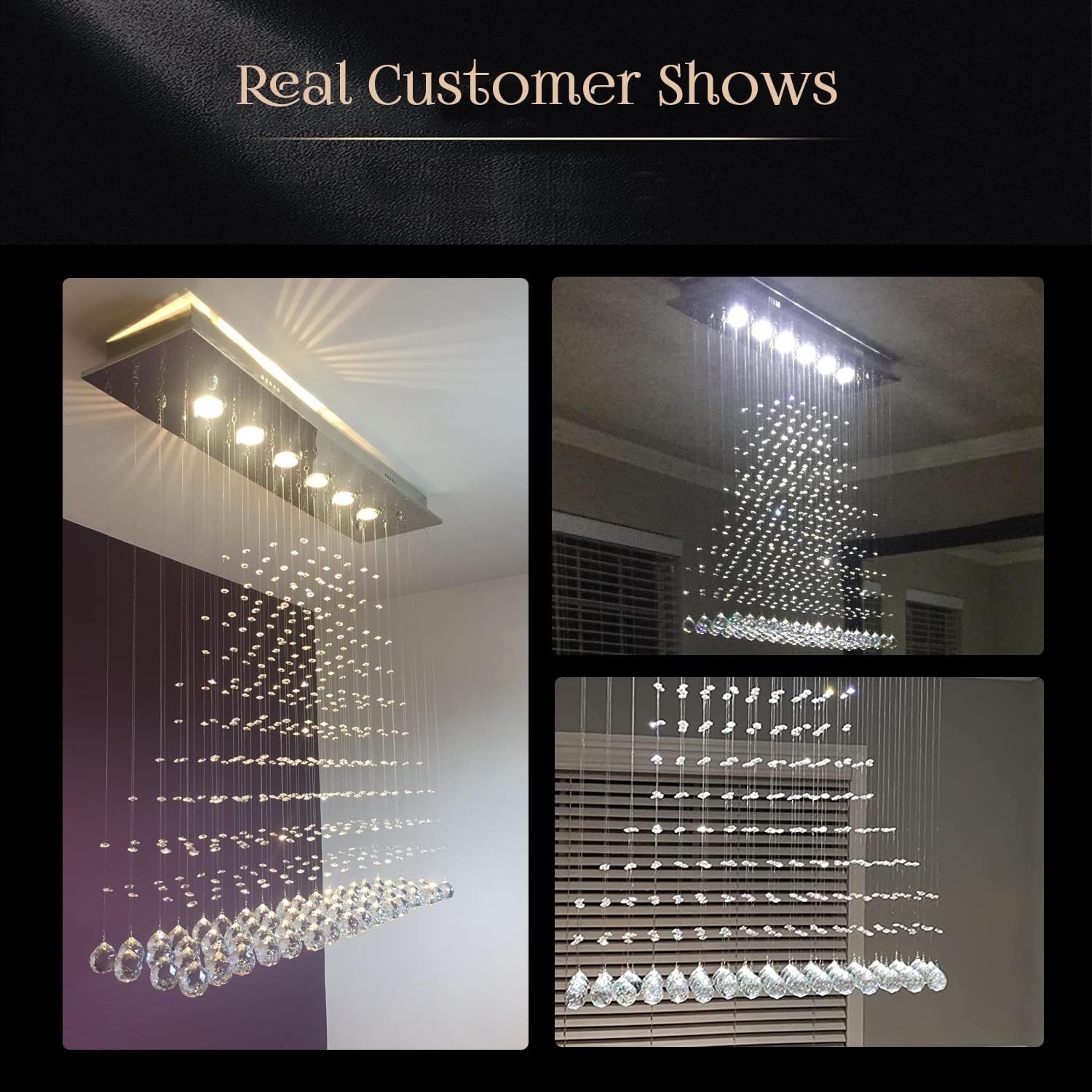 Exclusive Discount 50% Price 7PM Modern Crystal Rectangle Chandelier Raindrop Ceiling Light Fixture for Kitchen Island Dining Room Living Room L40 x W10 x H40 Inches