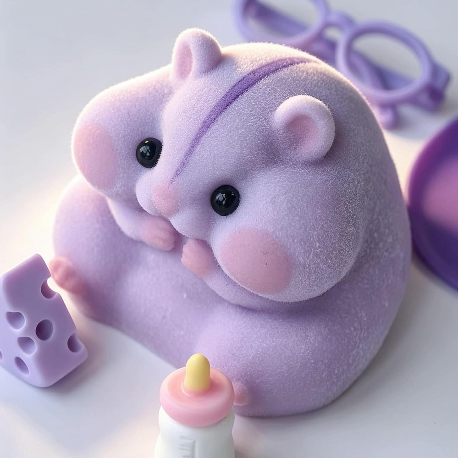 Handmade Taba Squishy Hamster Toy, Cute Squishy Hamster Fidget Toy, Realistic Soft Silicone Mochi Furry Toy, Stress Relief Gift for Adults & Kids, Sensory Anxiety Plushie (Purple)