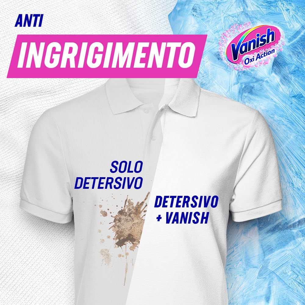 Vanish Oxi Action Multipower Polvere Bianco Splendente, Smacchiatore per Capi Bianchi, 1 Confezione da 1Kg per Bucato, Additivo Lavatrice Multiazione senza Candeggina