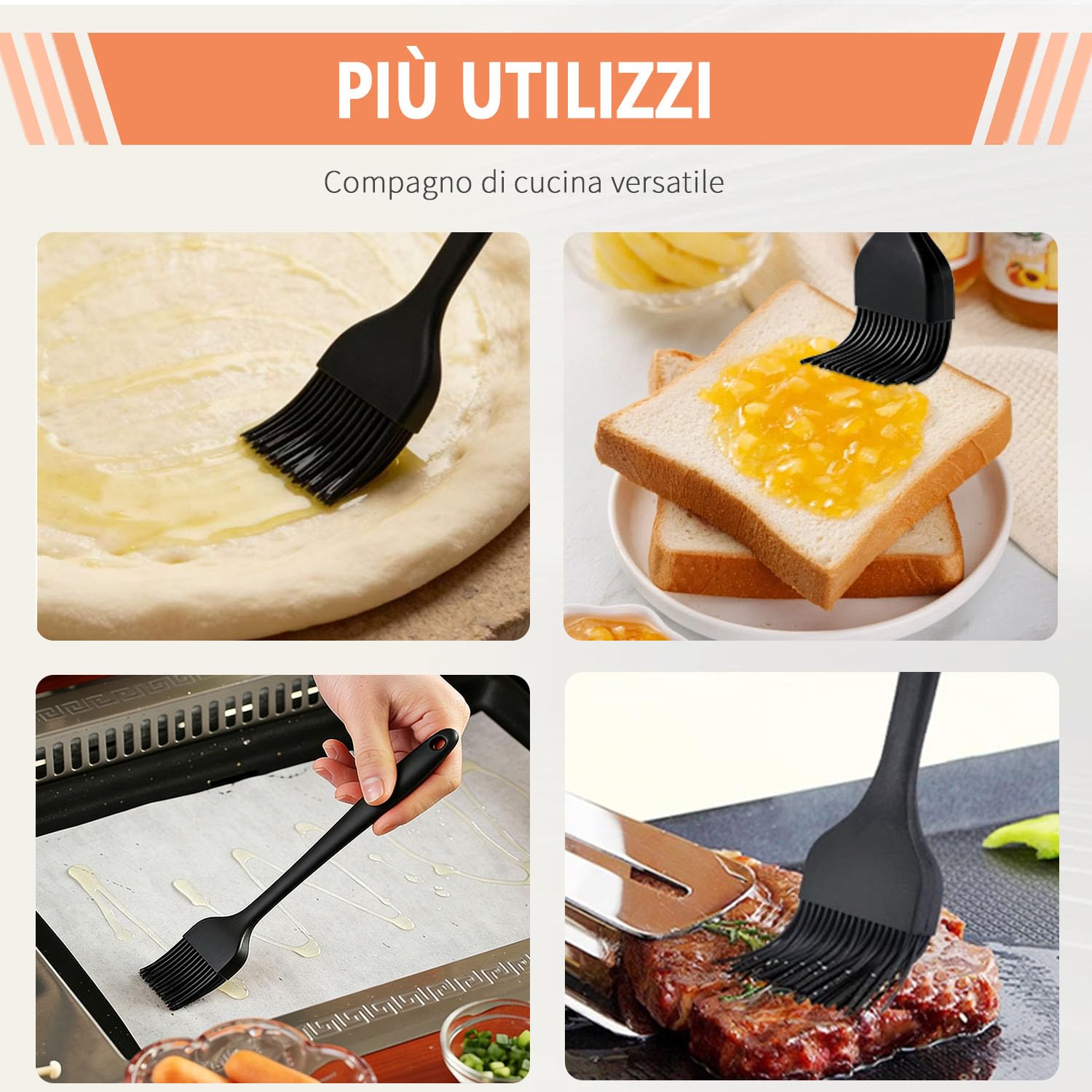 2 Spazzole Pennello Cucina Silicone, senza BPA Pasticceria per Spennellare Olio, Salse e Marinature, Adatte per Forno, Barbecue, Pasticceria e Cucina, 2 Misure (Grande e Piccola)