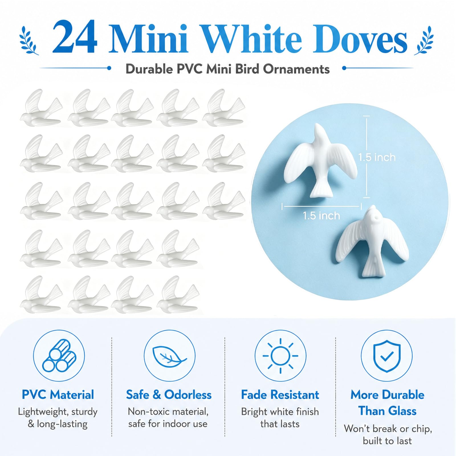 ZZYFGH 24 Piezas de Mini Paloma Blanca para Manualidades, Figuras de pájaros en Miniatura de 1.5 Pulgadas a Granel para decoración de Tartas de Boda