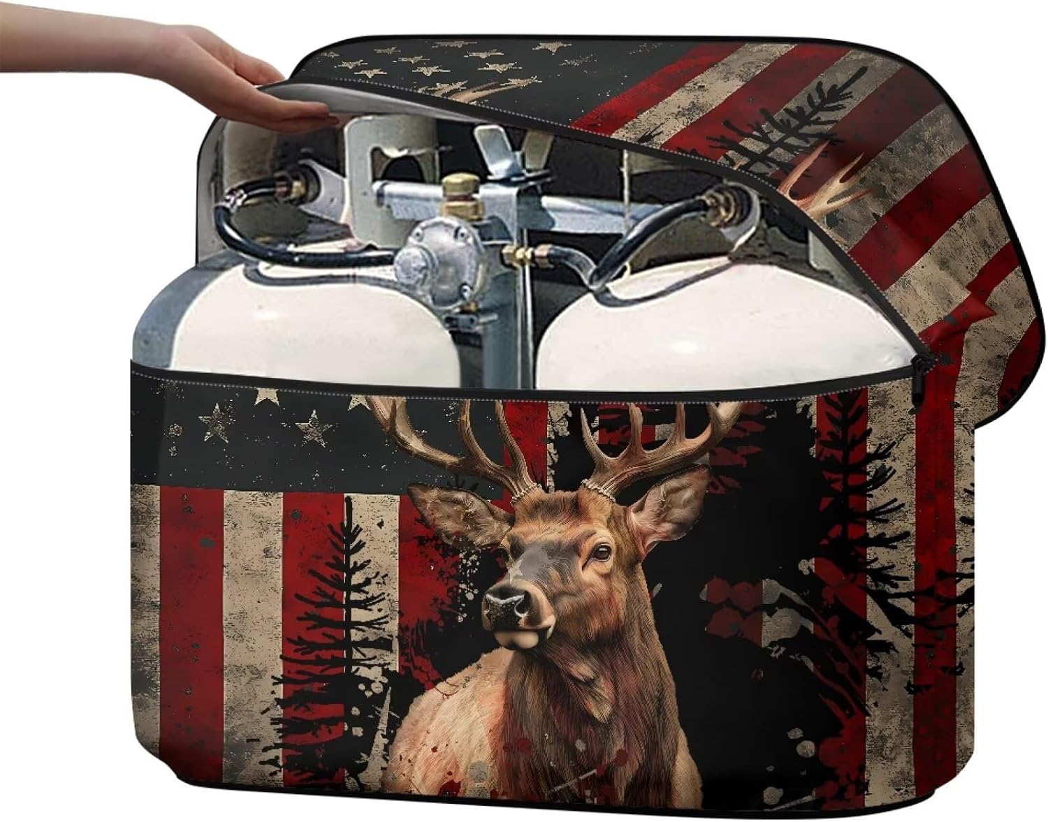 Howilath Weather Resistant Propane Tank Covers 20Lb - American Flag Deer RV Parts & Accessories for Travel Trailer Camper with Zipper