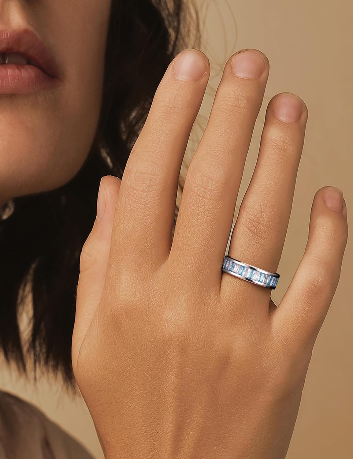 King Will 6mm 316L Stainless Steel Eternity Ring for Women, Colorful Baguette-Cut Cubic Zirconia Stackable Band, Pipe Cut Anniversary Engagement Ring Comfort Fit, Size 6-10