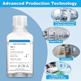 Phosphate Buffered Saline 1X, 500ml Lab PBS Buffer 0.1um Filtration, 7.4pH, Sterilize, 1X Concentrate, 500ml/Bottle, 6 Bottles/Case