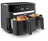 Tefal Easy Fry Dual Zone Digital Air Fryer, 2 Drawers, 8.3L, 8in1, Air Fry, Extra Crisp, Roast, Bake, Reheat, Dehydrate, 6 Portions, Non-Stick, Dishwasher Safe Baskets, Grey EY901HG0