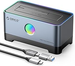 ORICO 3.5'' Hard Drive Enclosure 14 RGB Colors USB3.0 Type C 2IN1 Cable to SATA Aluminum External Hard Drive Docking Station for 2.5/3.5 Inch SATA HDD SSD Up to 10Gbps Support 18TB -5518C3