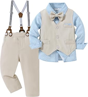 nilikastta Toddler Baby Boy Clothes Suit Gentleman Wedding Outfits Formal Dress Shirt/Bowtie/Vest/Suspender Pants 1-9 Years