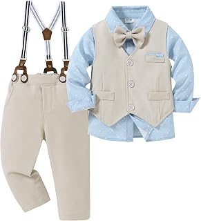 nilikastta Toddler Baby Boy Clothes Suit Gentleman Wedding Outfits Formal Dress Shirt/Bowtie/Vest/Suspender Pants 1-9 Years