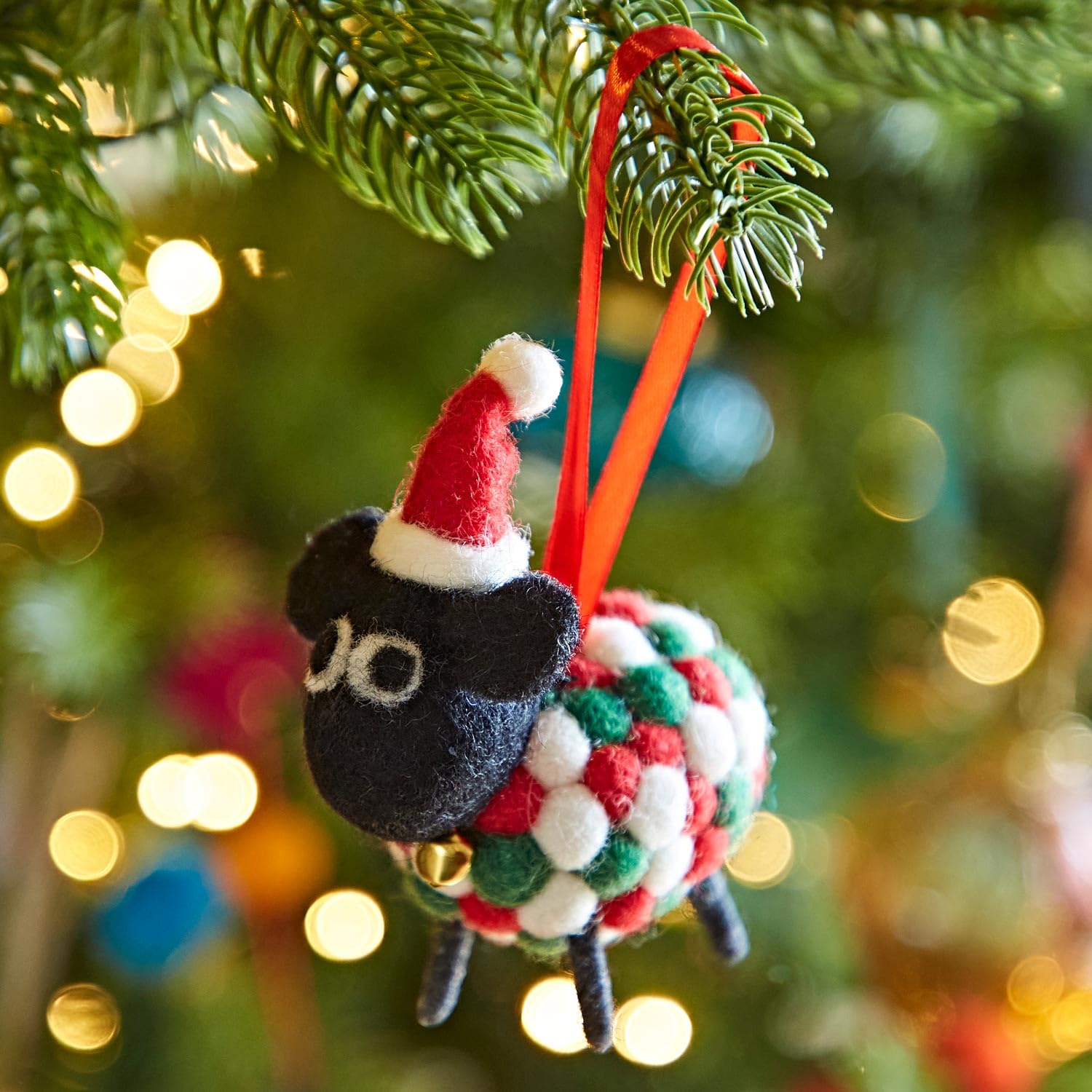 Paper High Women's Multicolor Felt Sheep In Santa Hat Christmas Decoration - Wool Christmas Bauble - Felt Handmade Xmas Décor - Tree Ornament - Festive Decoration