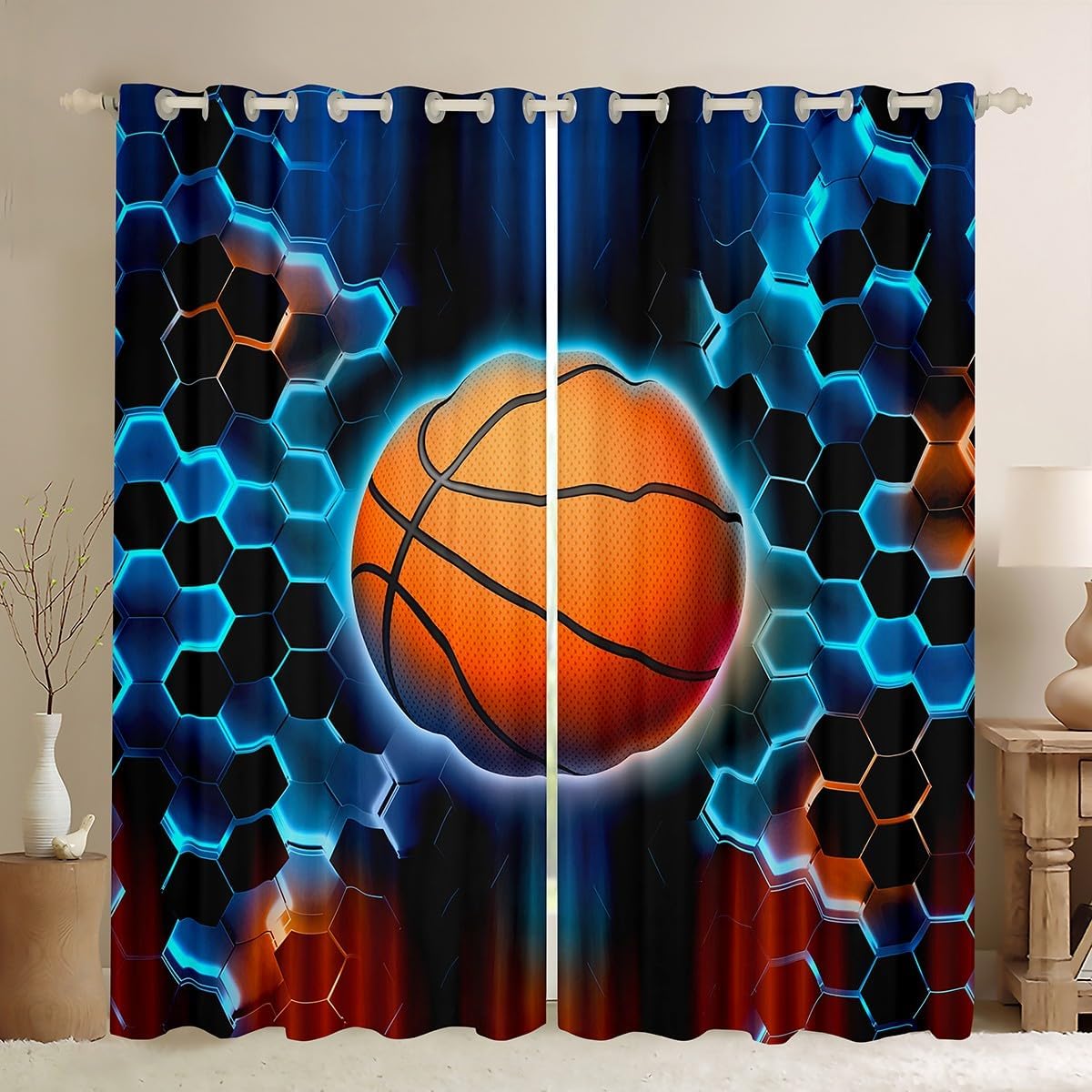 jejeloiu Kids Rugby 30%-50% Blackout Shades Honeycomb Window Curtains Football Window Drapes Boys Girls Teens Bedroom Decor (2 Panels, 38 x 45 Inch)