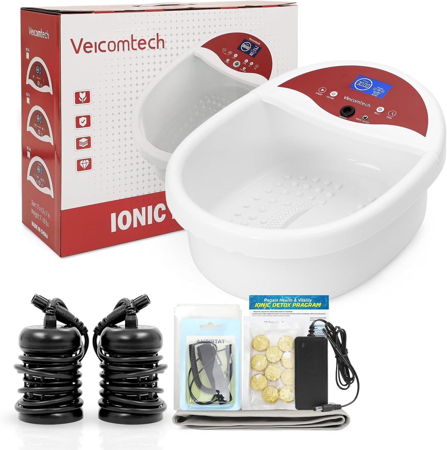 veicomtech Ionic Foot Bath Detox Machine, Foot Detox Machine, Ionic Feet Spa Kit with 10 Ginger Tablets 2 Arrays FIR Belt for Home Salon Spa