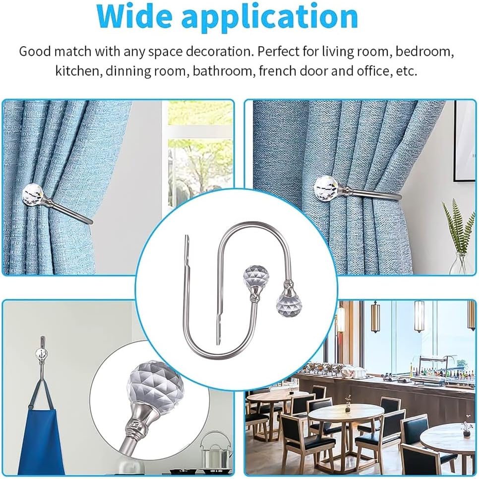 FMURY Crystal Ball Magnetic Curtain Straps Home Curtain Fastener Buckles Clips Rods Accessories Hooks(E)