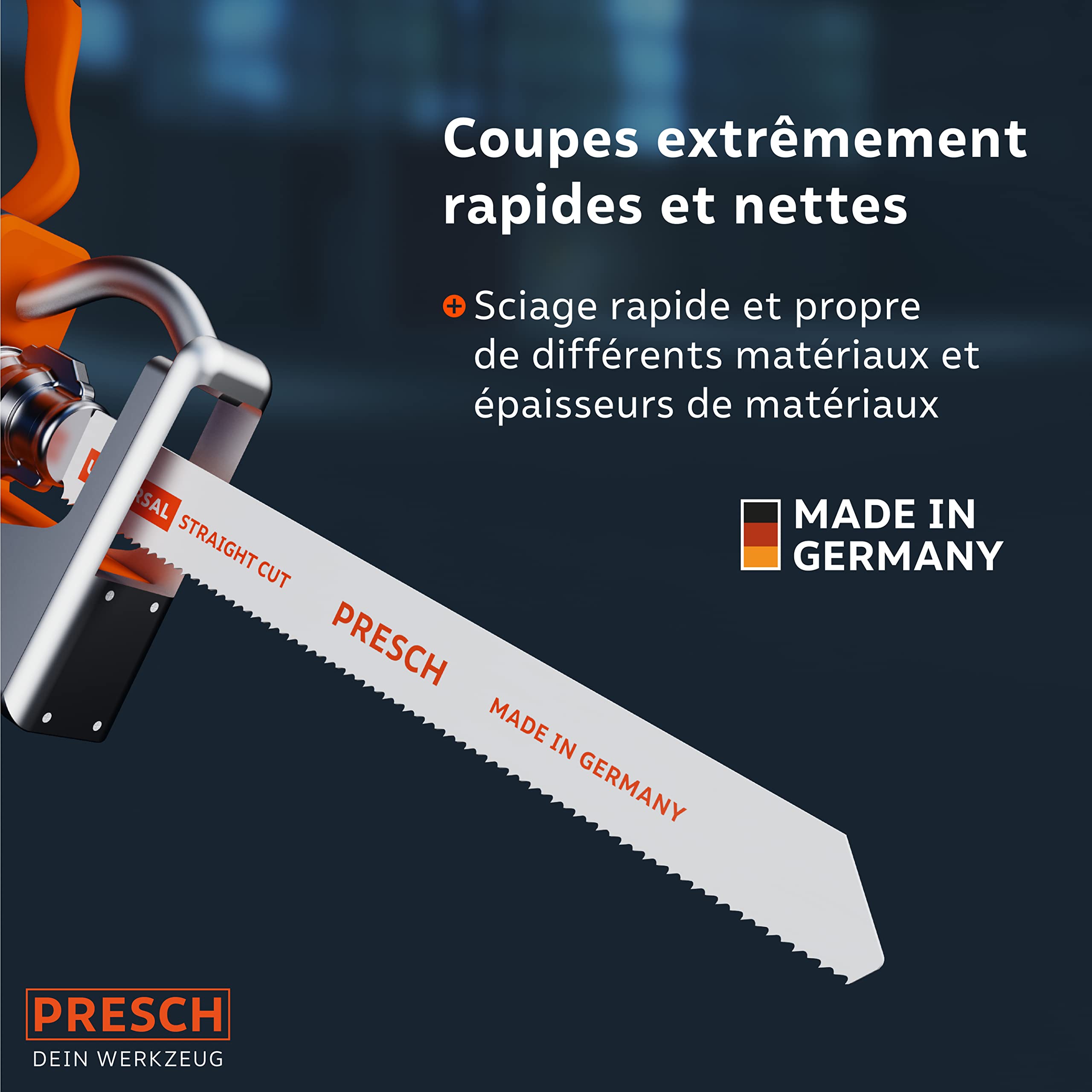 10 Lames Scie Sabre Métal Et Inox Presch | Cobalt 8% | Profondeur Coupe 2-8mm | Made In Germany