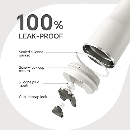 Miniatura 5 de Ideus Vaso aislado con tapa y pajita, de acero inoxidable, de doble pared al vacío, a prueba de fugas, taza de café de viaje, apta para portavasos,