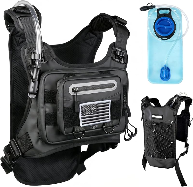 Chaleco de hidratación para correr - Mochila ligera para el pecho con vejiga de agua de 2 litros - Gran capacidad y sin rebote para senderismo, maratón, ciclismo de montaña
