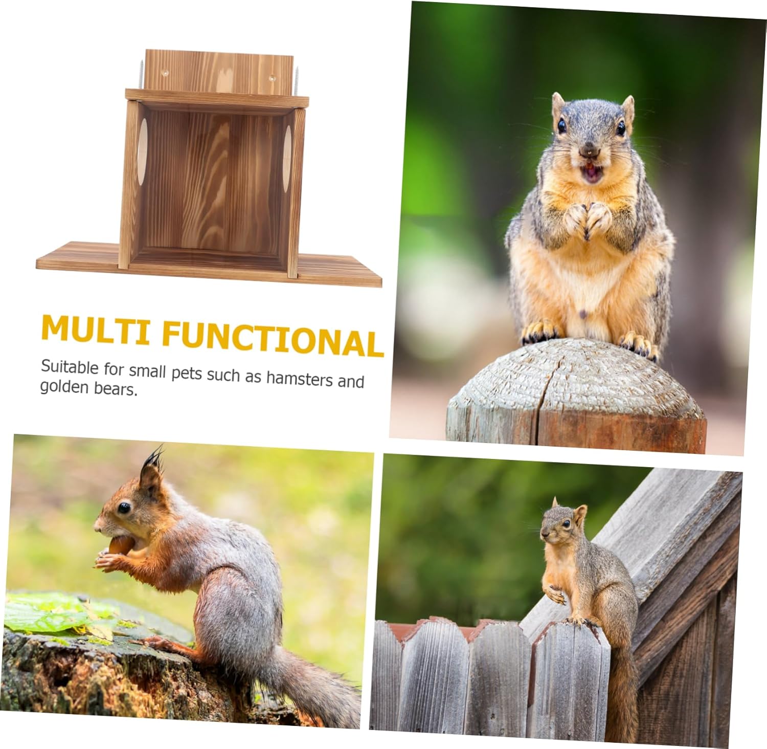 HANABASS Outdoor Squirrel Feeder Wood Design for Garden Durable Hamster Feeding Box with Weather Structure Convenient Easy to Clean Squirrel Food Station