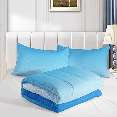 Miniatura 6 de Axolotl Juego de edredón de olas degradadas tamaño individual, juego de ropa de cama azul y blanco, juego de edredón azul degradado, juego de ropa